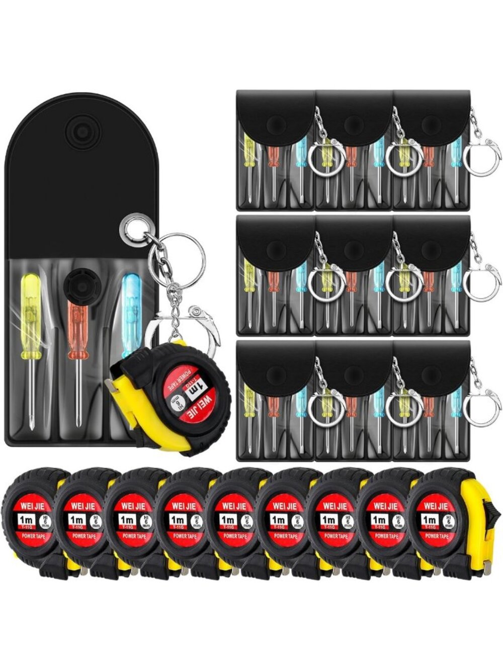 18 Pcs Mini Tape Measure & Screwdriver Keychain Set - Handy Tool Kit for Home